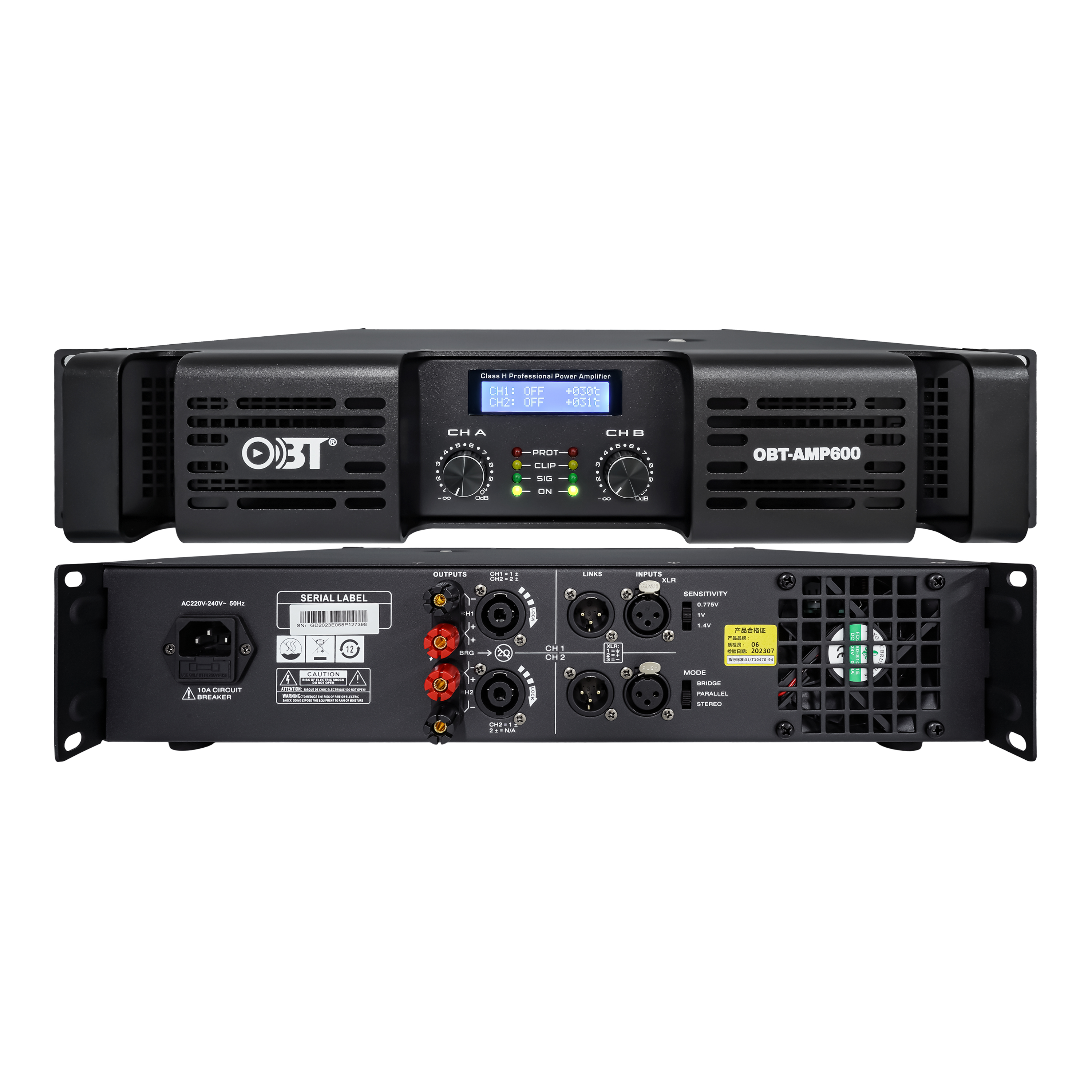 F系列H類雙通道模擬功放 OBT-AMP600